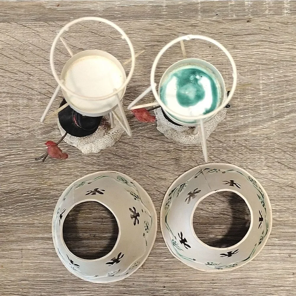 VTG Set of 2 Christmas Ceramic Snowman‎ Metal Shade Tealight Holders